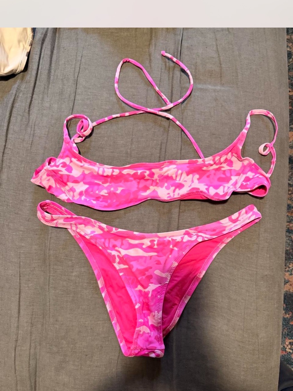 SKIMS Pink Camo Ruffle Bikini Set
